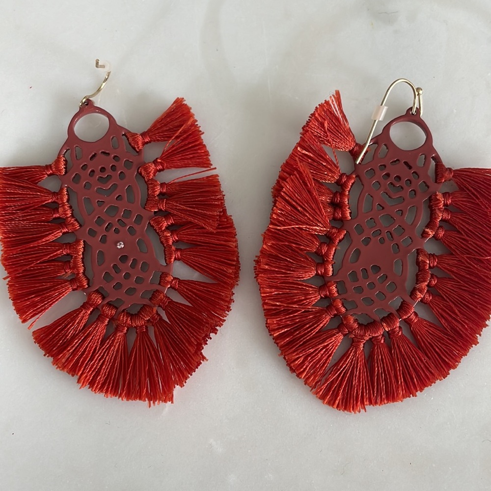 Boutique Mosaic Feather Tassle Earrings